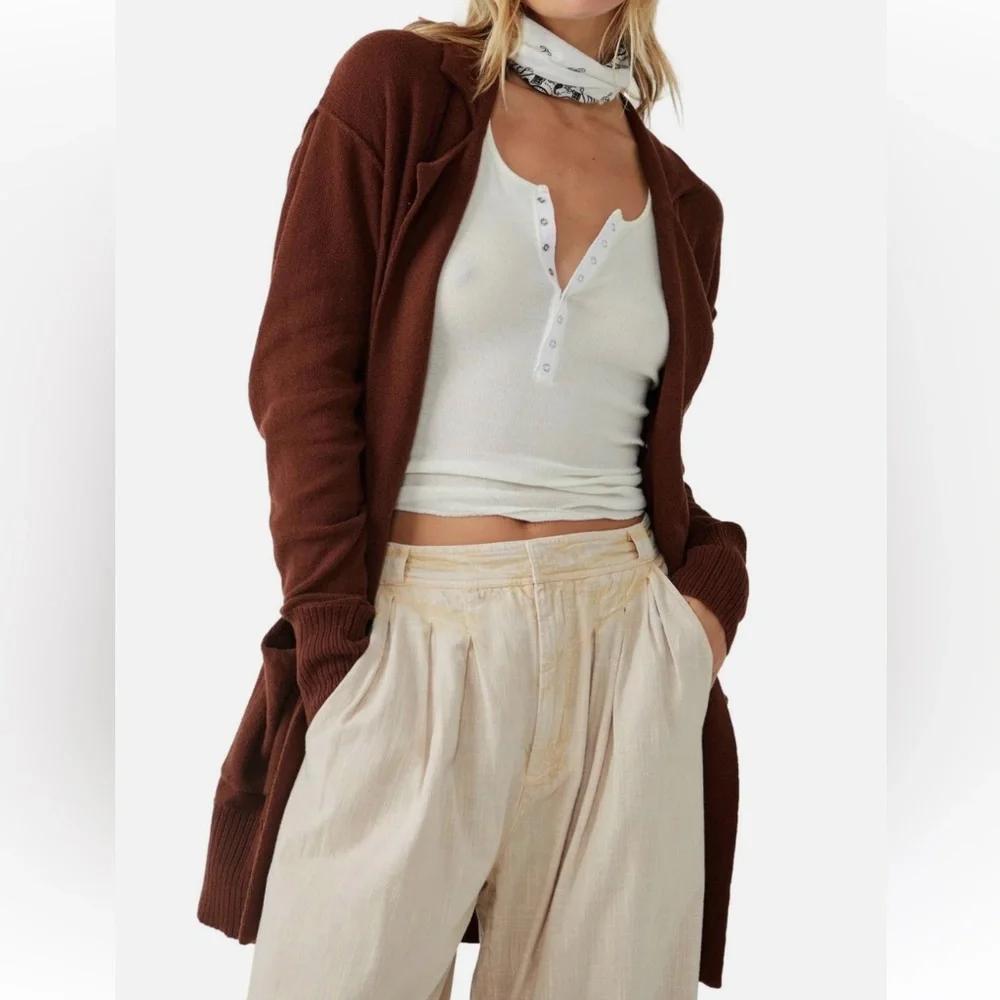 Free People Oversized Desert Blazer Chestnut NWT cardigan style - Picture 4 of 14